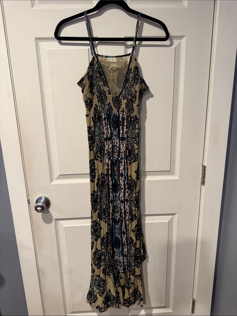 Free People Olive and Black Floral Maxi Dress